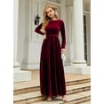 thumbnail image 3 of Women's Tie Front Round Neck Long Sleeve Maxi Dress in 100% Polyester Fabric with Slight Stretch and Sheer Detail, 3 of 16