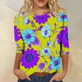 thumbnail image 2 of CYMMPU Tunic Tops 3/4 Sleeve Floral Printed Fall Trendy Shirts Crew Neck Loose Fit Spring Tops Blouses for Women Dressy Casual Empire Waist A Line T-Shirts Yellow XXXL, 2 of 4