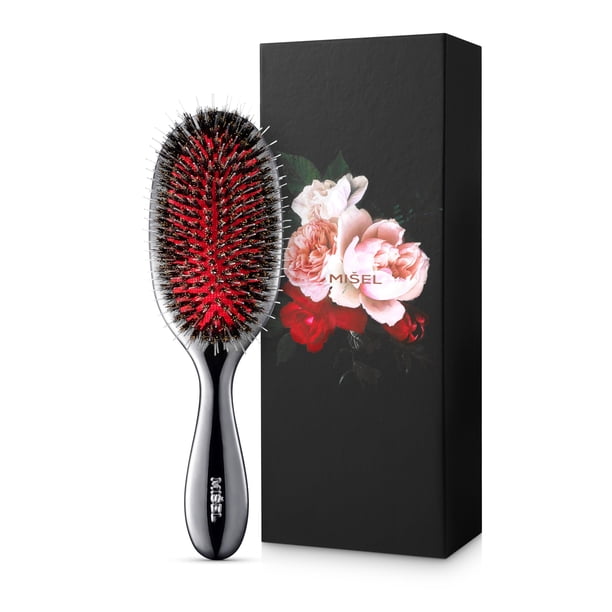 MISEL Cepillo de pelo profesional con cerdas de jabalí para mujeres y hombres | Desenreda todo tipo de cabello natural y extensiones | Reduce las roturas | Ideal para cabello ondulado y liso | Aprobad
