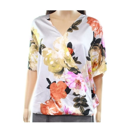 - INC NEW Gray Women's Size XXL Floral Print V-Neck Surplice Blouse