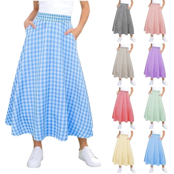 SROBPTY Little Girls Skirts Print with Pocket Plaided for 5-15 Years