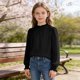 thumbnail image 2 of Crop Top Camisas de Manga Larga para las Mujeres Color Sólido Fleece Elástico de Manga Larga Puño Plegado Cuello Dulce Y Adorable Camisas de Niños para Niños Camisas de Manga Larga para Niños, 2 of 6