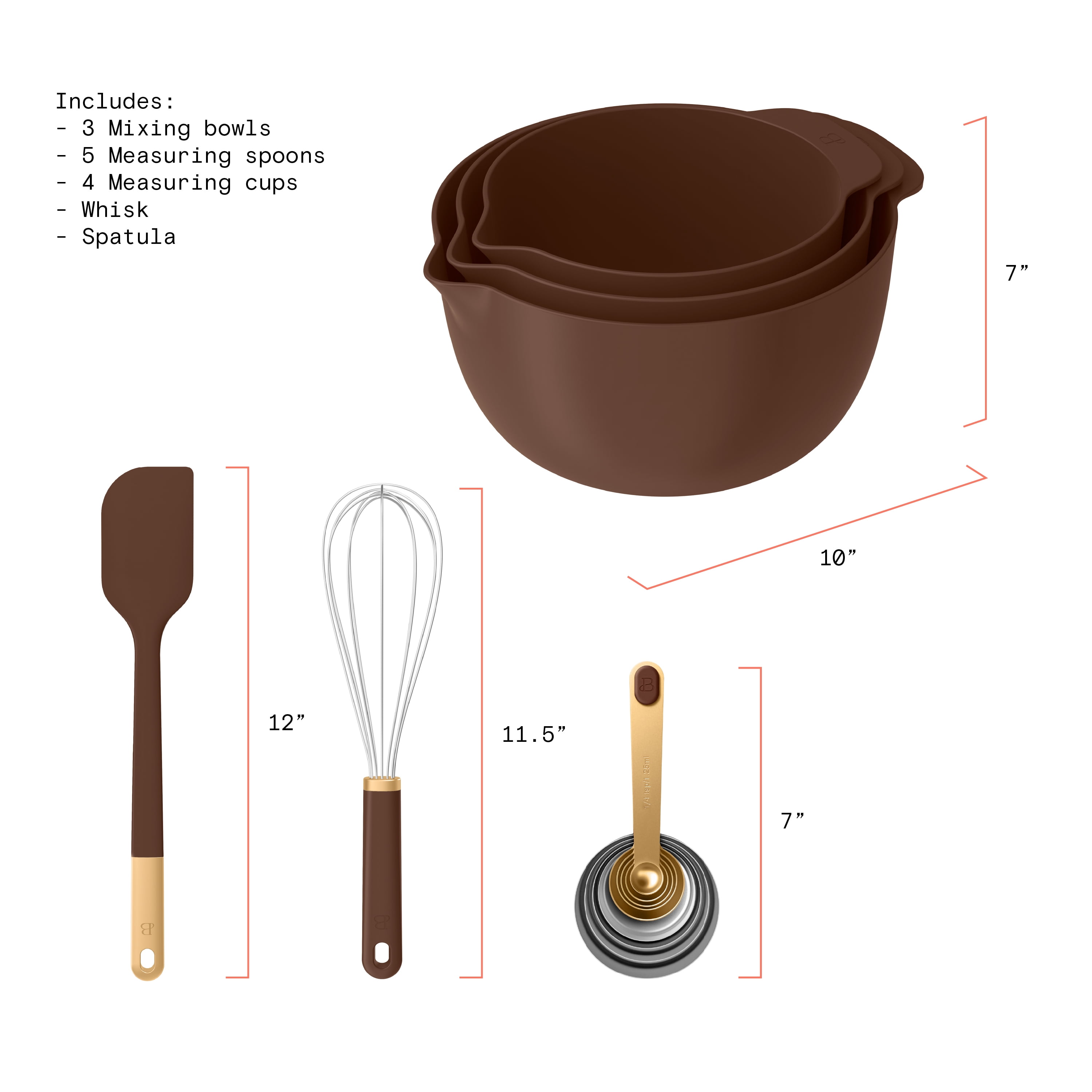 Beautiful 14-Piece Mix & Measure Set, Chocolate by Drew Barrymore
