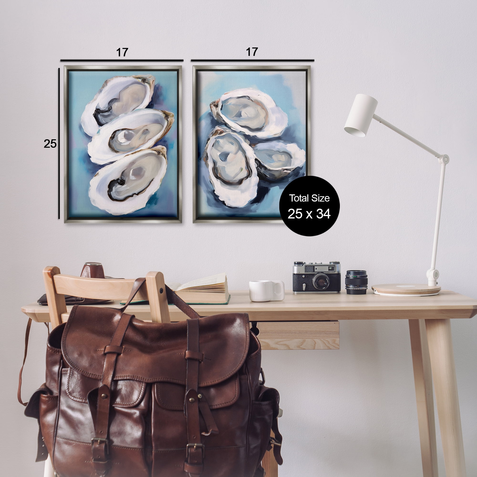 Stupell Industries Trio Half Shell Oysters Nautical & Beach Painting Gray Floater Framed Canvas Art Print Wall Art, 17 x 25, Set of 2