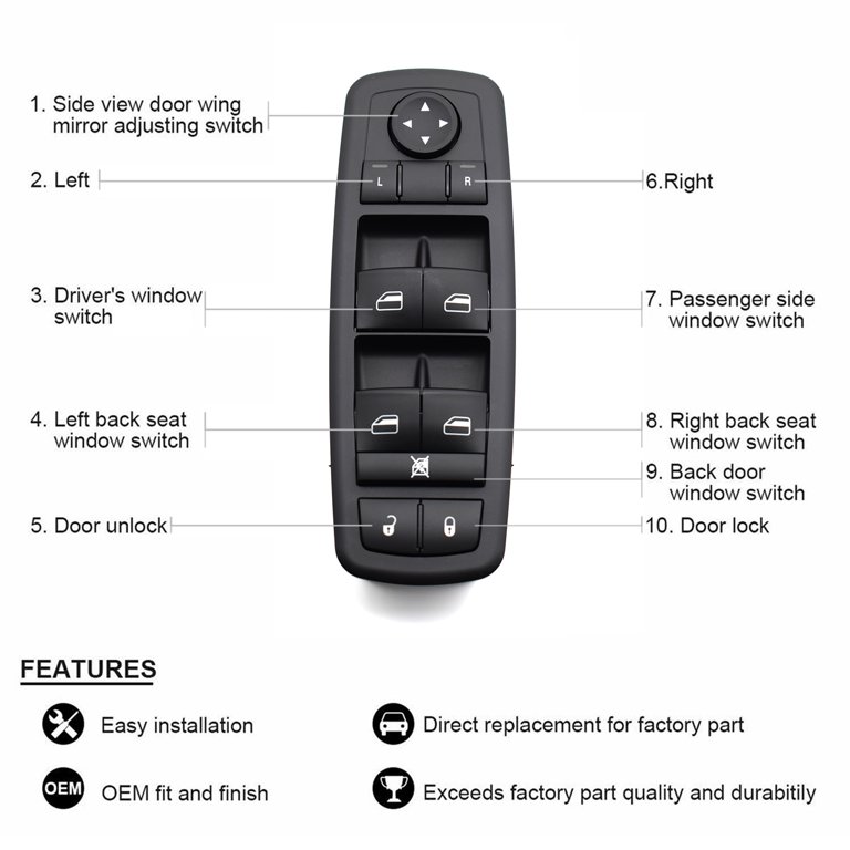  Front Left or Right Driver Master Power Window Switch