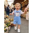 thumbnail image 5 of Cenuakty Toddler Boy 0-18M Easter Outfit Egg/Bunny Print Short Sleeves Romper with Bow Tie and Overalls Shorts Set for Formal Wear, 5 of 9