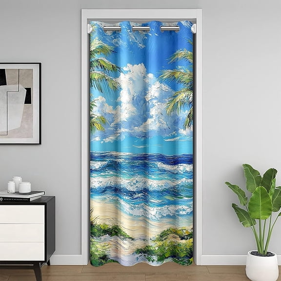 Erosebridal Blue Waves Door Curtain For Door Window 52x80,Oil Painting Room Divider Curtain,Botanical Room Decoartive