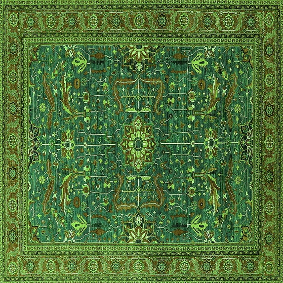 Ahgly Company Indoor Square Oriental Green Industrial Area Rugs, 7' Square