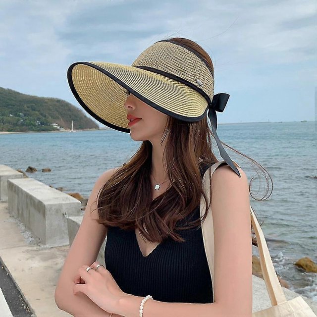 Women'sFoldableSunVisorwithWideBrimBowknotandBreathableDesign-PerfectforSummerBeachHatSunProtection(EmptyTop)