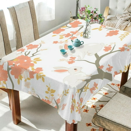 

WOBOGO Cute Rabbits on Orange Flowers Square Tablecloth 60×120in Polyester Fabric Tablecloth Washable Dust Resistant Wrinkle Resistant