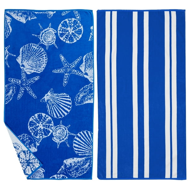 Great Bay Home Cotton Printed 2Pack Beach Towel (2 Pack 30" x 60", Seashell Blue)