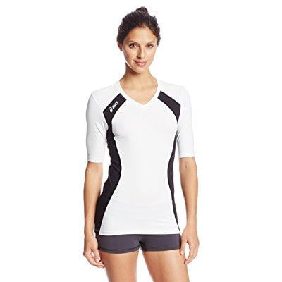 asics women's aggressor volleyball jersey (white/black),