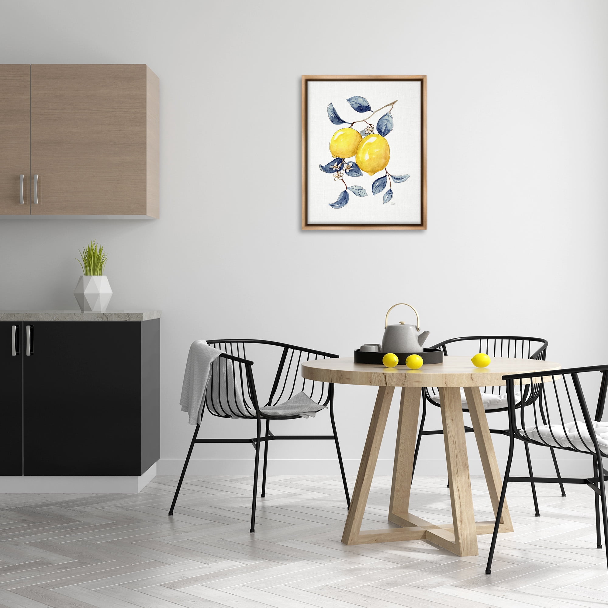 Stupell Industries Minimal Lemon Fruits Food & Beverage Painting Brown Floater Framed Canvas Art Print Wall Art, 25 x 31
