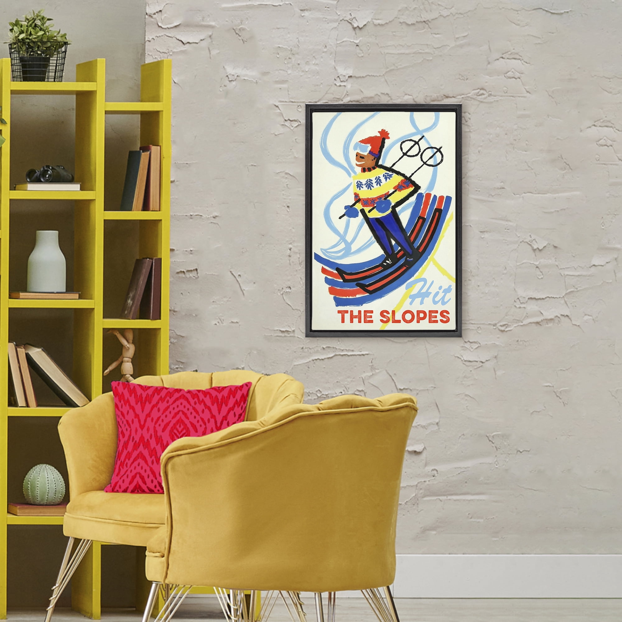 Stupell Industries Vintage Hit The Slopes Black Framed Floater Canvas Wall Art, design by Grotto Studios