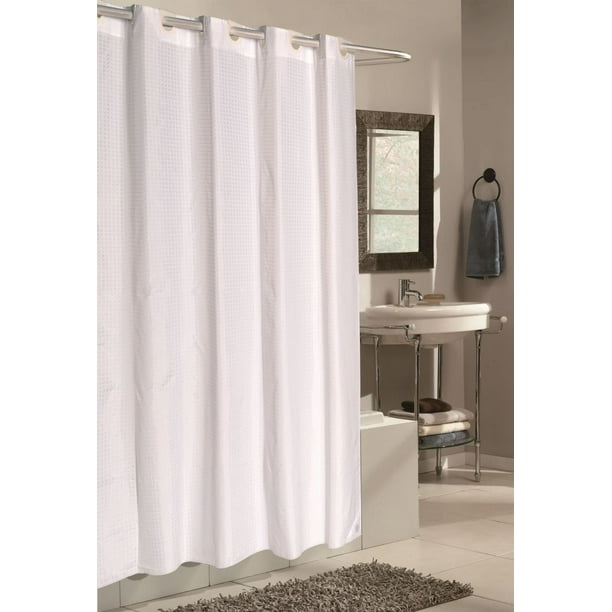 Splash Collection By Ben Jonah Ez On Fabric Shower Curtain With Built In Hooks Extra Long Size 70 Wide X 84 Pattern Name Checks Color White Com - Extra Wide Shower Curtain 108 X 84