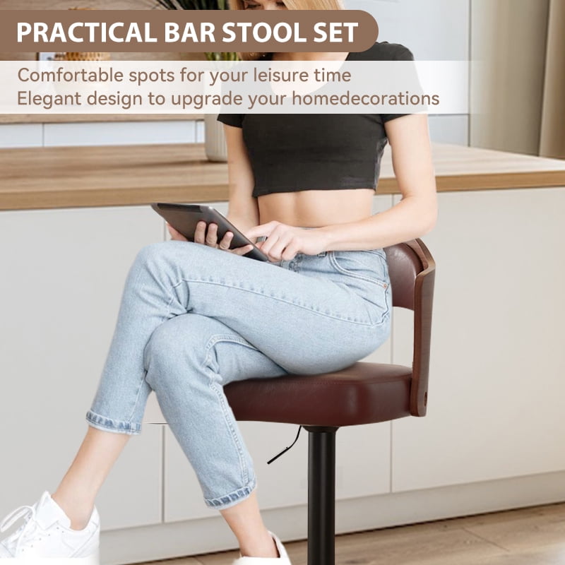 MOONMISS Swivel Bar Stools Set of 2, Wooden Kitchen Bar Chairs with Back, PU Leather Counter Height Barstools for Kitchen Island,