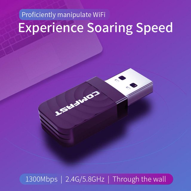 COMFAST USB Tarjeta de red inalámbrica 1300Mbps WiFi Dongle Adapter 802.11 b/g/n