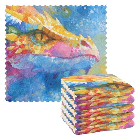 6 Pieces of Kitchen Towels 11x11Inch Kitchen Dish Cloths Kitchen Dish Towels Reuseable Cleaning Cloths Beautiful Watercolor Dragon