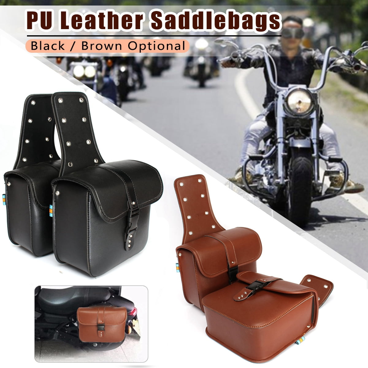Brown Cruiser Leather Side Tool bags Pouch Saddlebags Panniers Saddle Motorcycle 