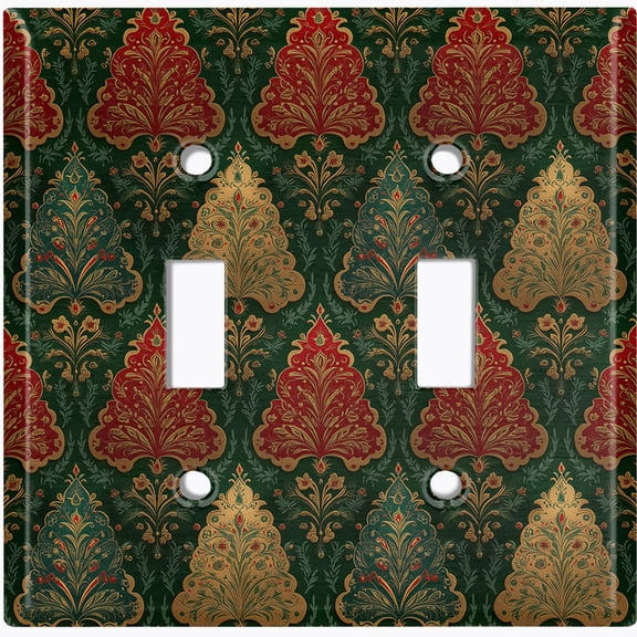 Metal Light Switch Wall Plate Outlet Cover (Printed Image of Fancy Colorful Damask - Double Toggle)