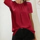 thumbnail image 2 of Camiseta de manga corta para mujer, cuello redondo plisado, tipo suelto, camiseta informal para uso de verano, rojo XL, 2 of 6