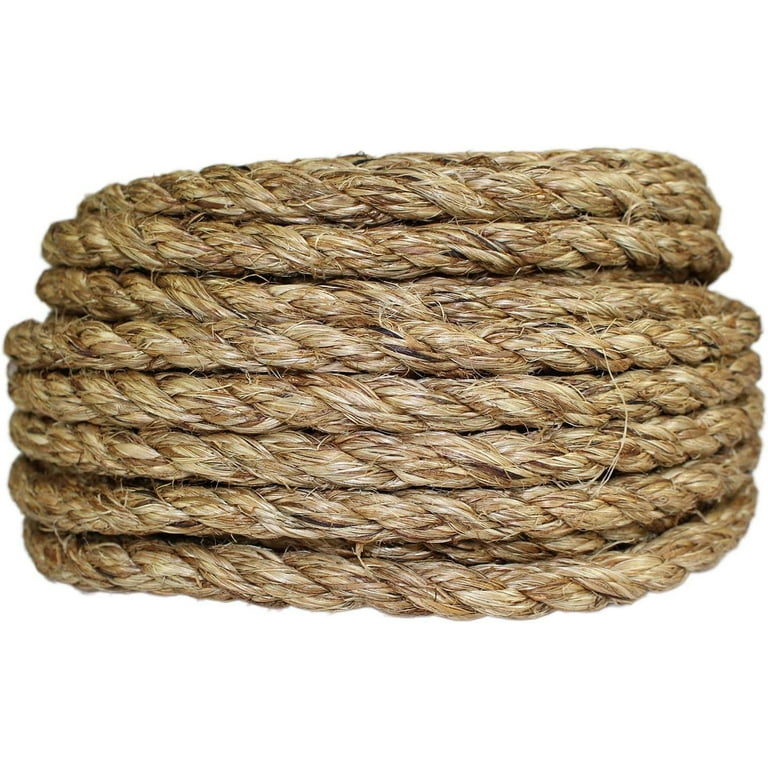Twisted Manila Rope Jute Rope (3/4 in x 50 ft) Natural Thick Hemp Rope for  Crafts, Railings, Hammock, Decorating