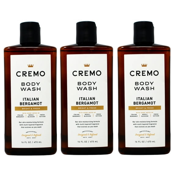 3 Pack - Cremo Italian Bergamot Body Wash for Men, Notes of Italian Bergamot, Neroli Blossom, and Fresh Vetiver, 16 Fl Oz