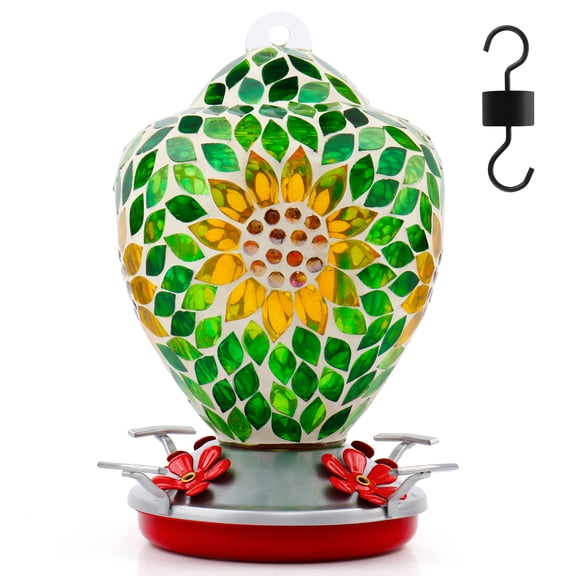 VOREEN Glass Mosaic Hummingbird Feeders, Hand Blown Glass Outdoor Hanging Bird Feeder, Porch Garden Backyard Decor, Sunflower Design