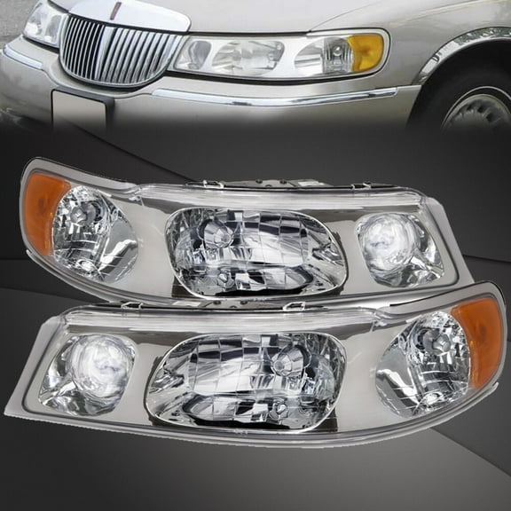 For 98-02 Lincoln Town Car Halogen Headlights New Replacement Set
