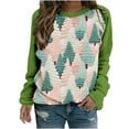 thumbnail image 2 of pimelu Christmas Sweater Clearance Women Crew Neck Sweatshirt for Christmas Ladies Trendy Color Block Christmas Tree Print Pullover Girls Round Neck Long Sleeve Shirt Tops, 2 of 3