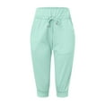 thumbnail image 4 of Lixiuxyad Summer Casual Pants Womens Knitted Cropped Casual Tight High Waisted Drawstring Pocket Sports Pants Casual Pants Green, 4 of 5