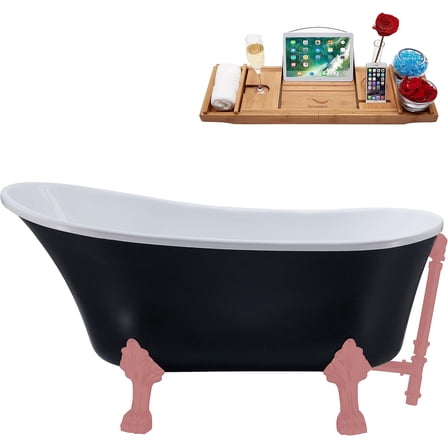 55" Streamline N357PNK-PNK Clawfoot Tub and Tray With External Drain
