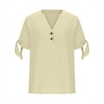 thumbnail image 6 of Olyvenn Stylish Cotton Linen Shirts for Women Summmer Slit Short Sleeve Casual Tops Henley Vcation Beach Lounge Button Lightweight Tunic Blouse Khaki XL, 6 of 6