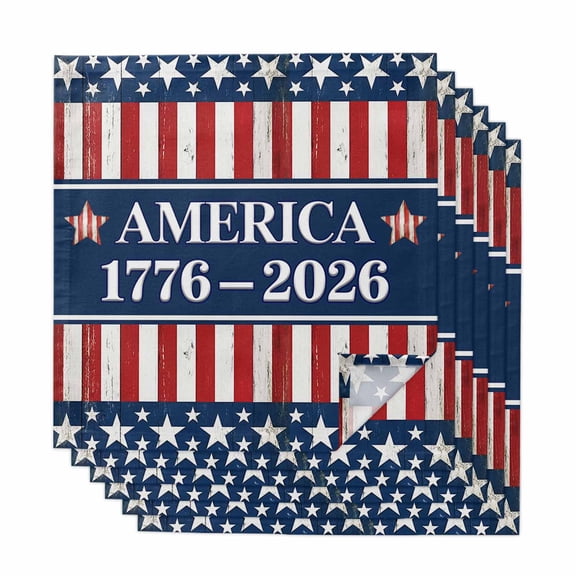 250 Year American Anniversary Flag Cloth Napkins, Blue Red USA Washable and Reusable Dinner Napkins Set of 6, Table Napkin for Kitchen Party Birthday Wedding Hotel Housewarming 20"x20"