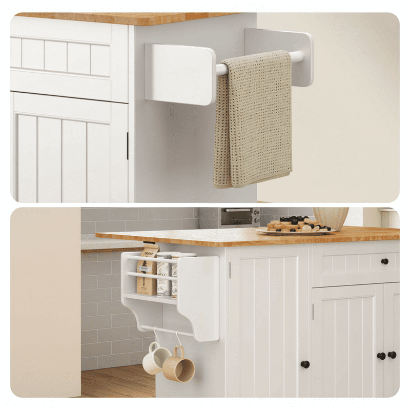 Aiho 41.7" Rolling Kitchen Island Cart with Storage & Folding Breakfast Bar - White