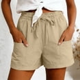 thumbnail image 2 of vigerkar Summer Shorts Casual High Waist Drawstring Shorts with Pockets, Lightweight Baggy Beach Vacation Shorts, Resort Lounge Bottoms, Going Out Comfy Trendy (Khaki, 3XL), 2 of 5