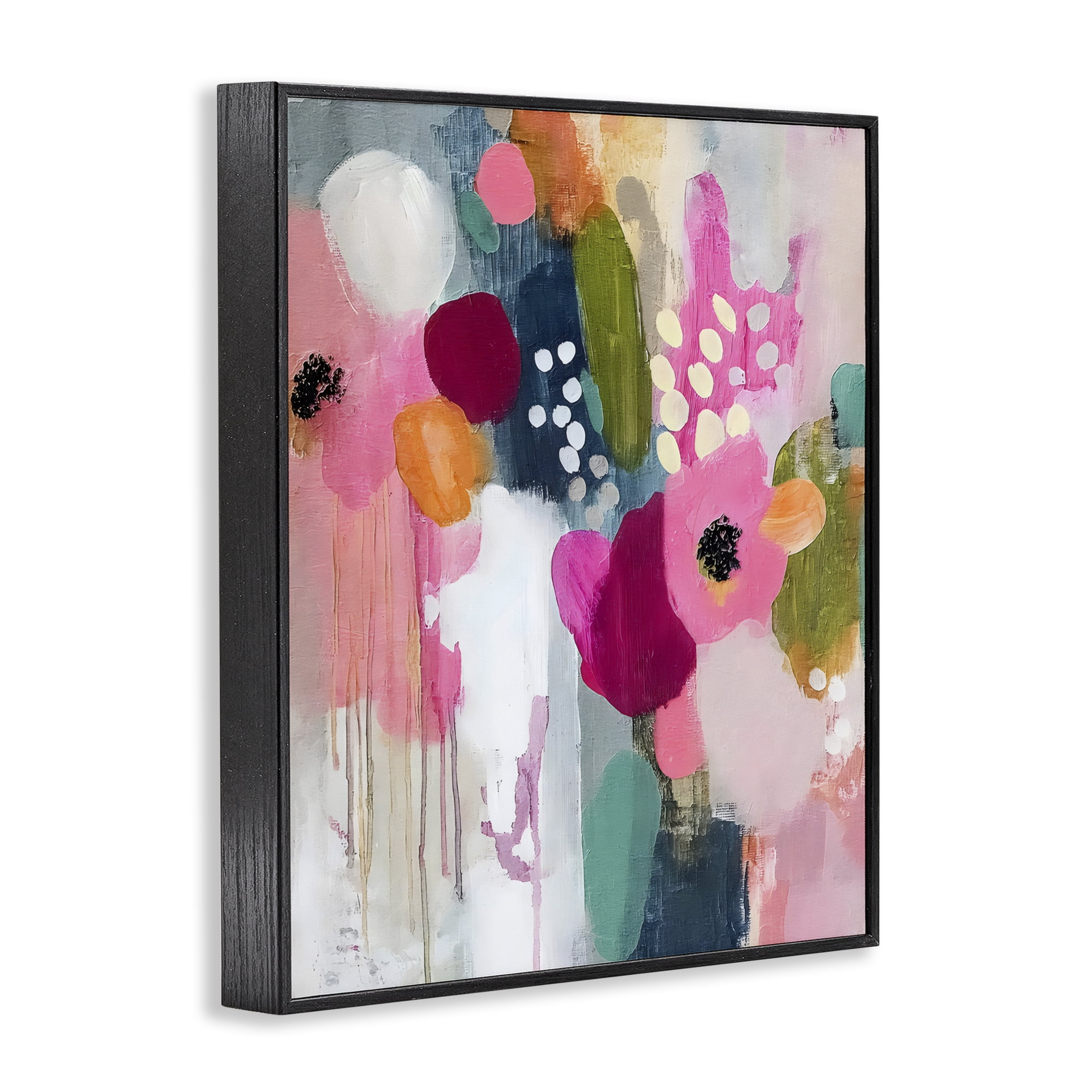 Stupell Industries Paint Drip Blooms Cascade Black Framed Giclee Art, design by Riley B