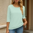 thumbnail image 6 of felwors 3/4 Length Sleeve Womens Tops Casual Loose Fit Crewneck T Shirts Cute Solid Three Quarter Length Tunic Tops Light Blue, XXL, 6 of 6