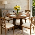 thumbnail image 3 of Modern Farmhouse Round Dining Table for 4 – 43" Space-Saving Wooden Pedestal Table – Sturdy Cross Base – Perfect for Dining Room, Living Room, Apartment – Classic Natural Finish, 3 of 7