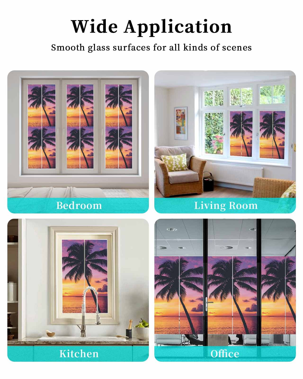 Window Privacy Film Summer Sunset Stained Glass Window Film Decorative Sun Block Window Cover Ocean Seaside Sky Cloud Scenery Palm Tree Window Clings Static Adhesive Sticker for Bathroom 23.6"x59"