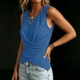 thumbnail image 6 of VBVC Women's Cotton Linen Wrap Front Tank Tops , Keyhole V Neck Summer Blouses For Women , Ladies' Ruched Waist Dressy Sleeveless Shirts,Blue,S-3XL, 6 of 7