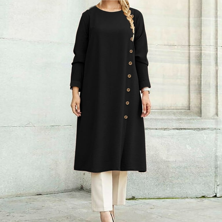 retro cotton linen maxi dress Safuny Women's Cotton Linen Maxi Dress Pocket Solid Retro Elegant Leisure Relaxed Holiday Long Sleeve Fashion Spring Autumn Dress Boat Neck Black L,