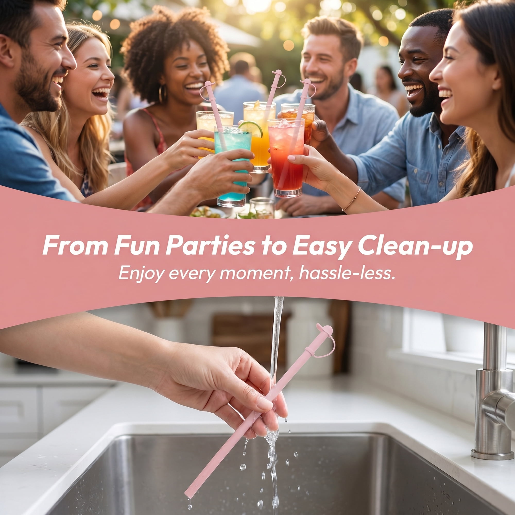 Unique Bargains 10Pcs Reusable Silicone Dishwasher Safe Straws Light Pink