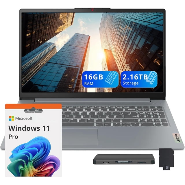 Lenovo IdeaPad Slim 3 15.6" FHD Display Laptop, AMD Ryzen 5 5625U, 16GB RAM, 2.16TB Storage (2TB SSD + 160GB Docking Station Set), AMD Radeon Graphics, Windows 11 Pro, Grey