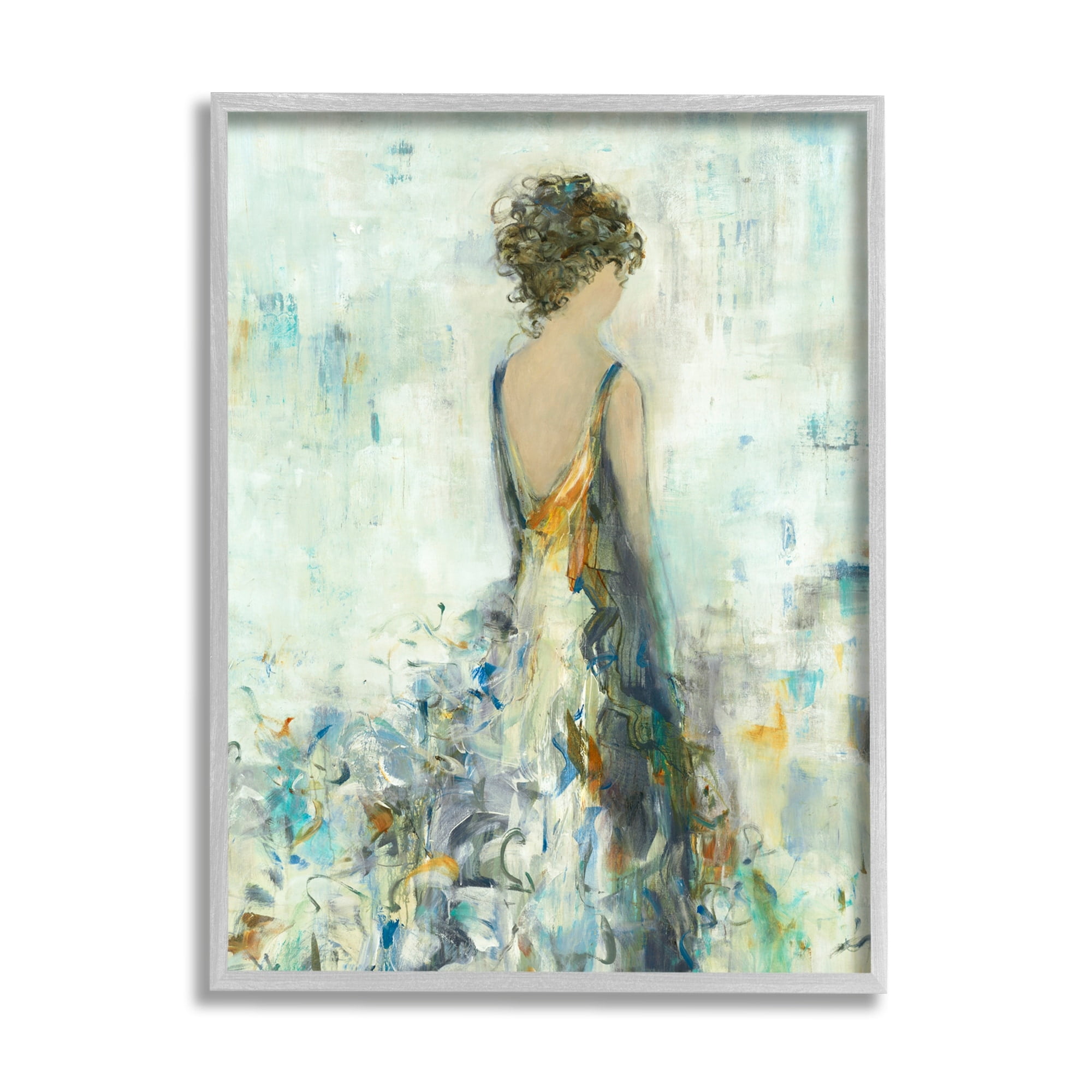 Stupell Industries Abstract Woman Floral Dress Beauty & Fashion Painting Gray Framed Art Print Wall Art