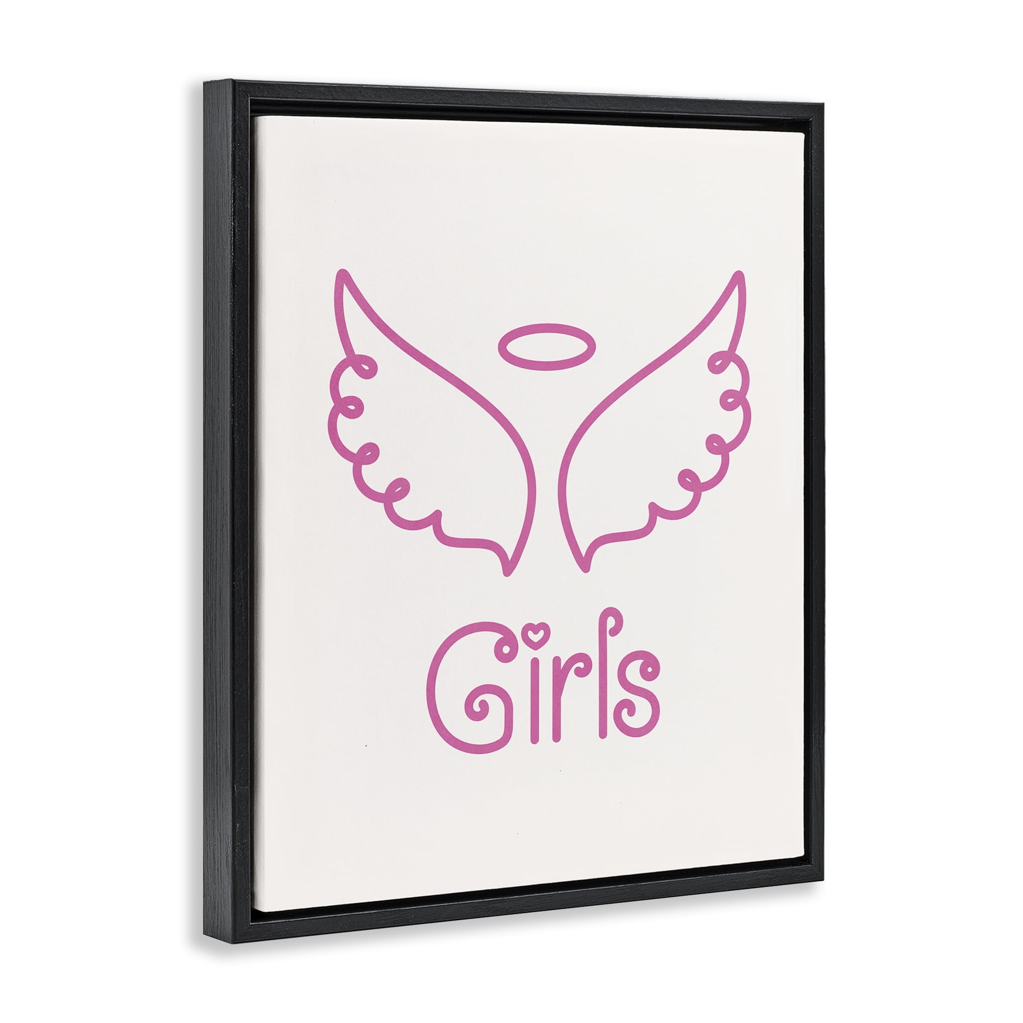 Stupell Industries Minimal Angel Girls Text & Numbers Painting Black Floater Framed Canvas Art Print Wall Art, 25 x 31