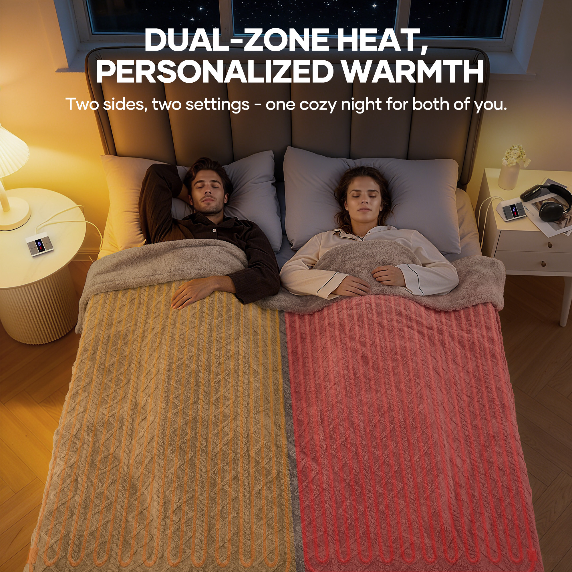 MaxKare Heated Blanket with Dual Controllers Queen Electric Blanket, 10 Heat Levels, 10H Timer, Soft Cable Knit Shu Velveteen, Linen