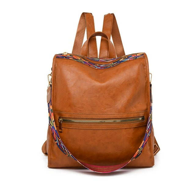 Mochila de piel sintetica con correa de hombro para mujer bolsos escolares informales de Color solido bolso multifuncion mochilas exquisitas Fivean unisex Walmart en linea