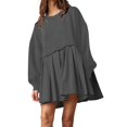 thumbnail image 1 of Womens Oversized Sweatshirt Dress Long Flowy Patchwork Pullover Tops Cute Drop Shoulder Sweatshirts Fall Long Sleeve Mini Dress Teen Girls Crewneck Solid Tunic Pleated Loose Clothing Beig, 1 of 5