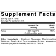 Vitamatic Folic Acid 1000 mcg (1 mg) - 240 Vegetarian Tablets - 1667 mcg DFE - Vitamin B9